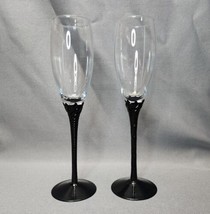 Vintage Black Twisted Stem Champagne Flutes 7 oz Wine Toasting Glasses Set of 2 - £27.63 GBP