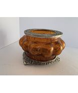 Amber Glass Bowl with Silver Detailed Top and Footed Bottom 3.25&quot; Vintag... - $298.05 MXN