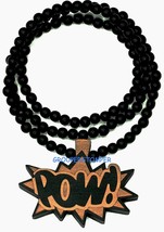 POW New Good Wood Style Pendant And 36 Inch Long wood Bead Necklace - £12.22 GBP