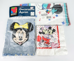 Vintage 90s Disney Mickey Minnie Mouse Lot Apron Napkins Decorative Table Cover - £38.63 GBP