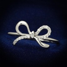 Classic Bow Knot CZ Love Forever Band 925 Sterling Silver Women&#39;s Promise Ring - £64.73 GBP