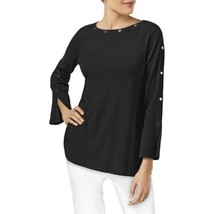 Alfani Embellished Jewel Neck Pullover Knit Sweater Top, Black - £15.80 GBP