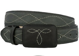 Gray Cowboy Belt Western Dress Real Leather Embroidered Buckle Vaquero Cinto - £23.97 GBP