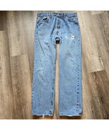 Levis 501 Mens Jeans Size 35x32 Button Fly Straight Leg Medium Wash Dist... - £23.58 GBP