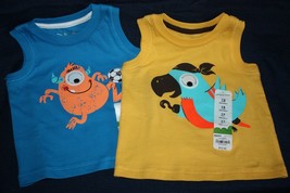 Boys Sleeveless Shirts - Sizes 12M to 24M - Choice Blue Monster &amp; Yellow Parrot - £2.35 GBP
