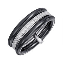 New Silver 925 Ceramics Ring - Stones Black Jewelry Charm Fashion Style Women - £122.59 GBP