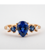 Pear Lab Sapphire Engagement Ring With Moissanite - $850.00+