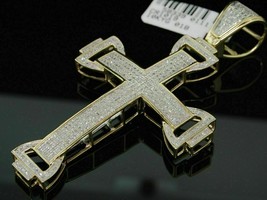 2 KT Rotondo Creato IN Laboratorio Diamante Uomo Croce Ciondolo 14k Oro Giallo - £139.09 GBP