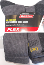 Dickies Flex DRI-TECH Crew Performance Work Sweat Fighting Socks 3 Pr 6-12 Gray - £9.03 GBP
