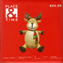 Place &amp; Time 1895-9635 Inflatable 4&#39; Happy Reindeer - New! - £35.84 GBP