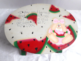 Hand Painted Step Stool Floppy Ear Bunny Watermelon Design Kitchen Riser Stand - £27.17 GBP