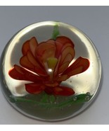 Vintage Art Glass Handblown Paperweight With Red Flower - £8.89 GBP