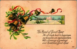 A Road of Good Christmas Cheer Poem Mistletoe Bells UNP 1910s Vtg Postcard - £3.07 GBP