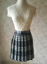 Black White Pleated Plaid Skirt Women Girl Short Plaid Skirts US0-US16 image 6