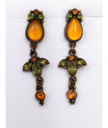 Vintage Avon Green Orange Dangle Butterfly Pushback Pierced Earrings - £13.48 GBP