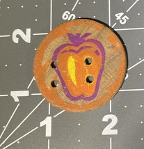 2” Large Wood Wooden Button Hand Painted Apple Purple Orange - $5.90