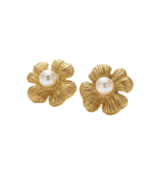 18K Flower Pearl Earrings - $60.00