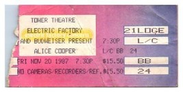 Alice Cooper Concerto Ticket Stub Novembre 20 1987 Philadelphia Pennsylvania - £35.49 GBP