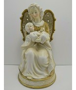 Christmas Musical Figurine w/ Angel Holding Baby Gold &amp; White - $10.39