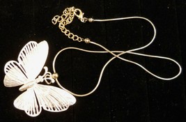 Butterfly Pendant Necklace Adjustable Pretty Filigree Accent Silver Tone - $17.77