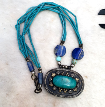 Vintage Tribal Afghan tiny seed  beads Turquoise color Lapis jewelry nec... - $27.60