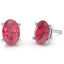 Pink Tourmaline 8x6mm Oval Stud Earrings in 10k White Gold - £288.73 GBP