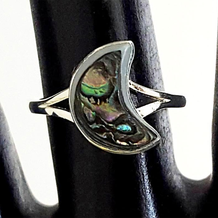 Primary image for Blue Pacific Abalone Petit Inlay Rings Crescent Mood Sz 5.75