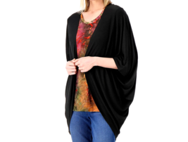 Attitudes Renee Yummy Jersey Cocoon Batwing Wrap - BLACK, SMALL - $25.74