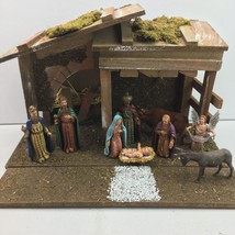Vintage Sears Nativity Set 9 Figurines Traditional Wood Stable Imported Italy - £103.77 GBP