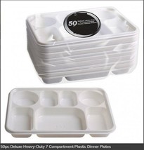 50pc Deluxe Heavy-Duty 7 Compartment Plastic Dinner Plates - £19.26 GBP