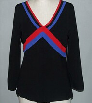 cable &amp; gauge Dark Blue Red Stripes Black Finely Knit Lightweight Sweate... - $17.99