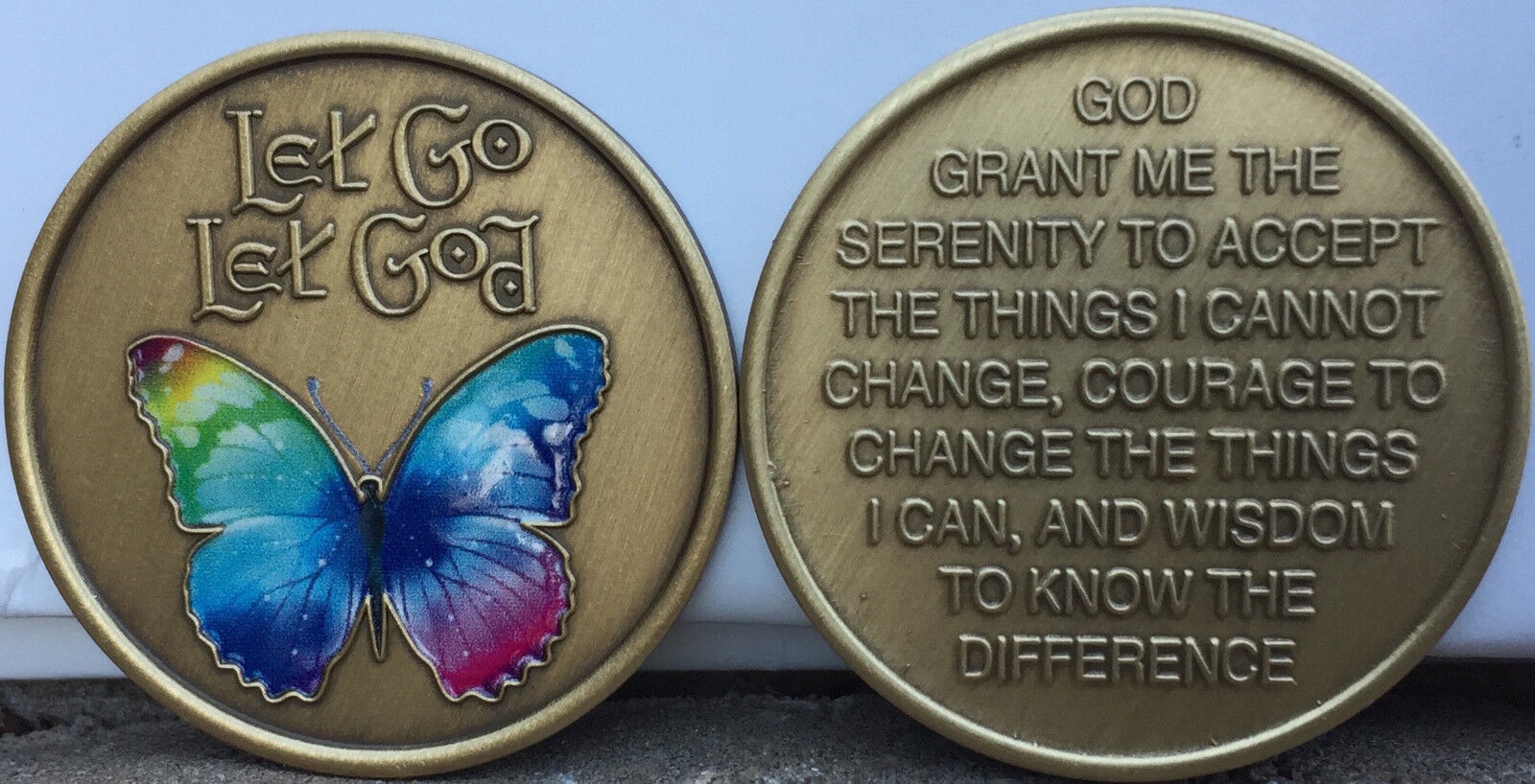 Let Go Let God Butterfly Color AA Medallion Serenity Prayer Sobriety ...