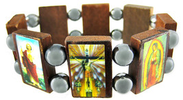 Zeckos Wooden &amp; Hematite Bead Christian Stretch Bracelet - £11.35 GBP