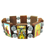 Zeckos Wooden &amp; Hematite Bead Christian Stretch Bracelet - £11.38 GBP
