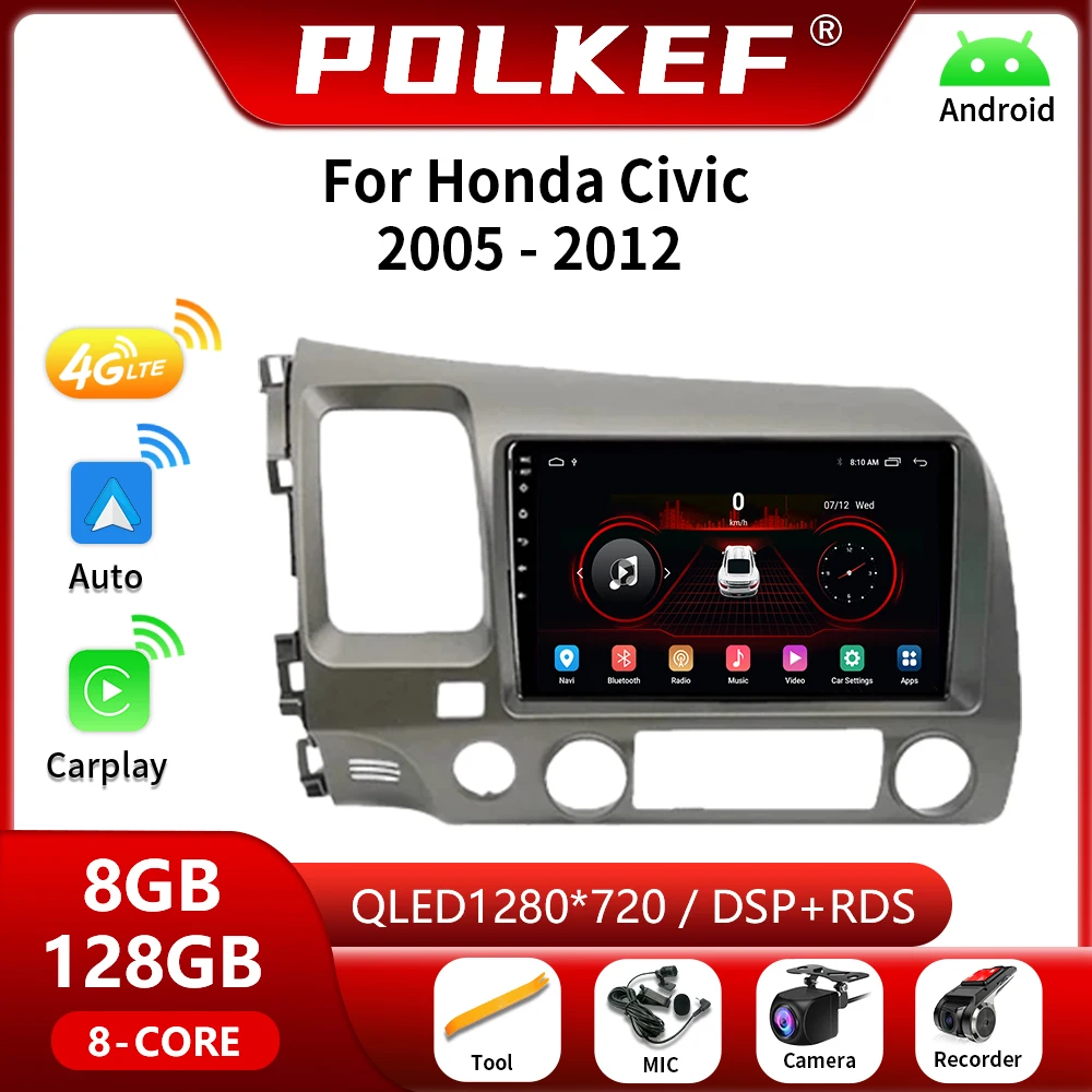 POLKEF Android Auto Radio For Honda Civic 2005-2012 9'' Multimedia Video Player - $138.68+
