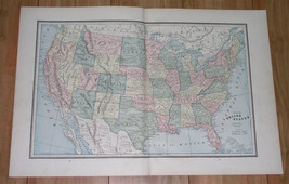 1887 Antique Map Of United States Indian Territory Oklahoma Verso Maine Manitoba - £19.76 GBP