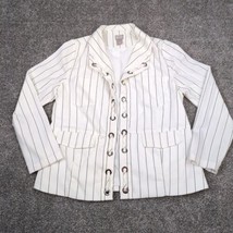 Chicos Jacket Women Sz 1 White Striped Open Front Laced Grommet Career O... - £19.51 GBP