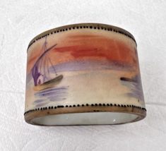 Nippon Hand Painted Napkin Ring w Ship Boat and Island 2 1/8 x 1 3/8 inch - $24.26