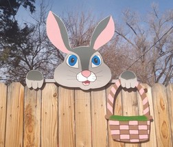 Jumbo Easter Bunny with Basket Option Rabbit Fence Peeker Outdoor Decora... - £109.34 GBP