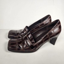 Via Spiga Brown Crocodile Embossed Leather Heels Womens 8 Square Toe - $23.38