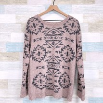 BB Dakota Fuzzy Knit Aztec Tunic Sweater Pink Black Wool Blend Womens Me... - $39.59