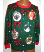 UGLY CHRISTMAS SWEATER Tree Ornaments Cats M Kittens Funny Holiday - $34.71 CAD
