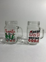 Two Christmas themed half mason jar handled mugs Santa the elf made me d... - $13.58