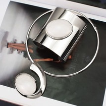 MANILAI Big Oval Resin Set Jewelry Metal Torques Cuff Bracelet Bangles Necklace  - £34.37 GBP