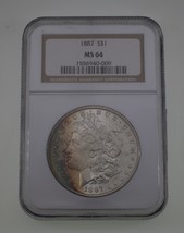 1887 $1 Silver Morgan Dollar Graded by NGC as MS-64! Nice Rim Toning - £214.44 GBP
