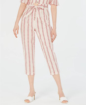 Lerumi Womens Penelope Cropped Paperbag Pants Red Cream Stripe Embroider... - $37.61