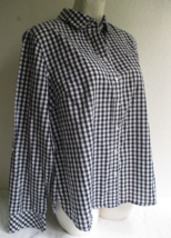 Talbots Black White Gingham Womens Sz 12 Cotton Roll Tab Sleeve Pocket P... - $21.84