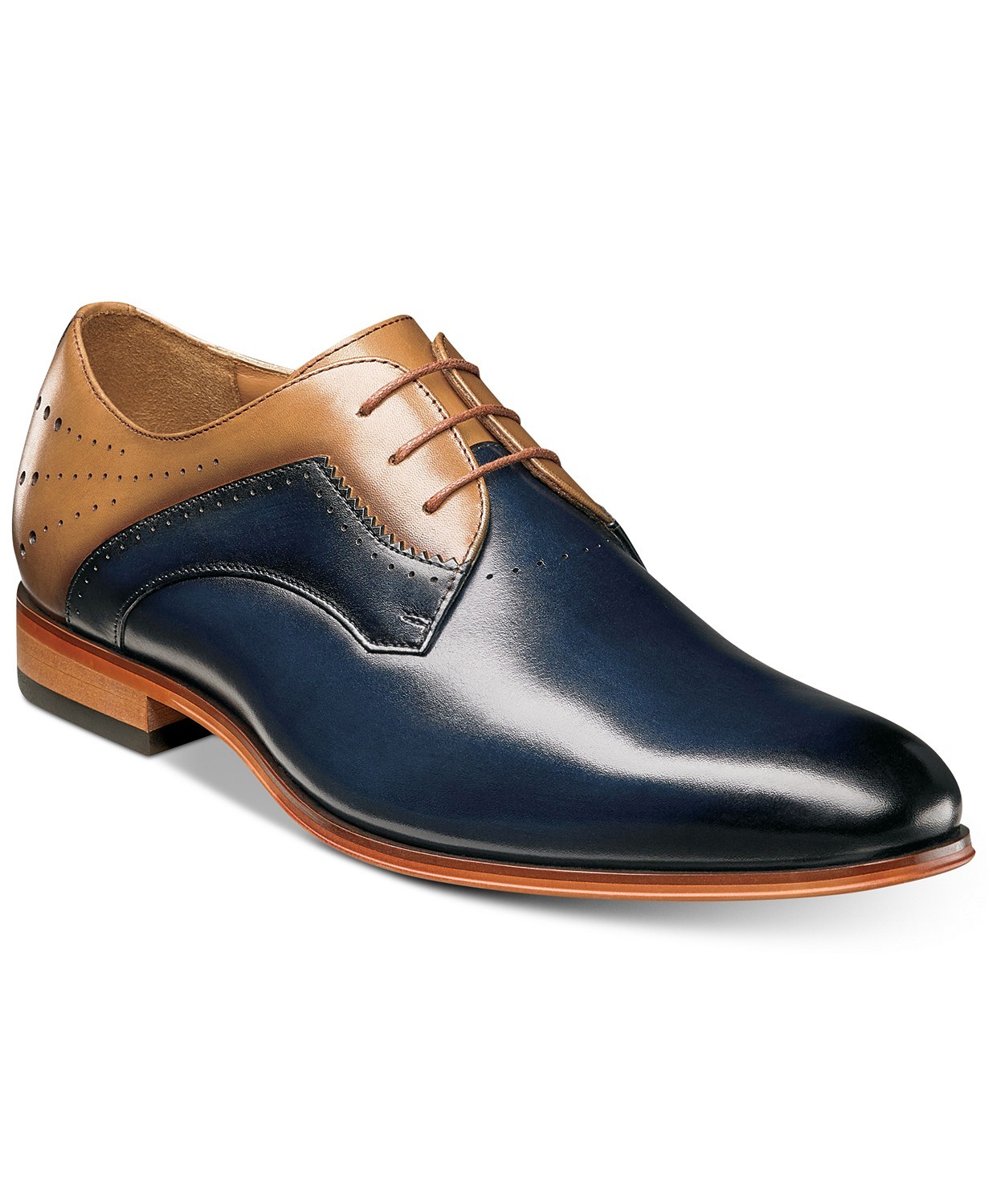 Hand Made Men Two Tone Brown Blue Derby Lace Up Genuine Leather Shoes US 7-16