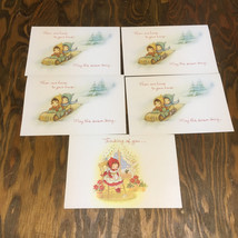 Vintage Christmas cards little children on toboggan mark plus brand  - $19.75