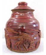 Vintage Brown Pottery Lidded Jar with Lobster Design Marked Ba to Base - $98.01